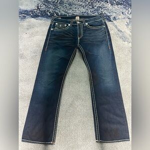 True religion blue jeans (white and brown stitching)